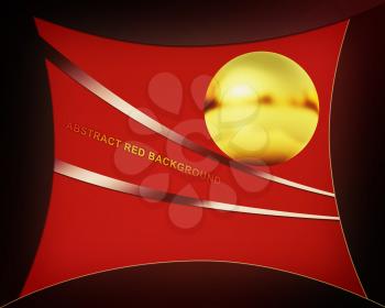 red background with golden sphere. 3D illustration. Vintage style.