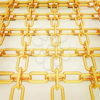 Gold chains on a white background. 3D illustration. Vintage style.