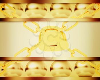 template with golden spheres and padlock. 3D illustration. Vintage style.
