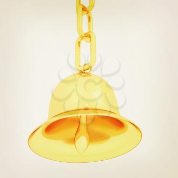 Gold bell on a white background. 3D illustration. Vintage style.