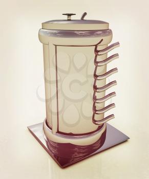 3d Abstract chrome metal pressure vessel. 3D illustration. Vintage style.