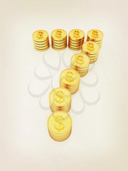 the number seven of gold coins with dollar sign on a white background. 3D illustration. Vintage style.