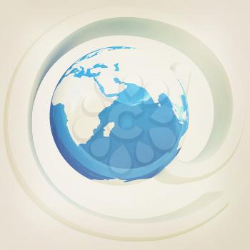Glossy icon with mail for Earth on a white background. 3D illustration. Vintage style.