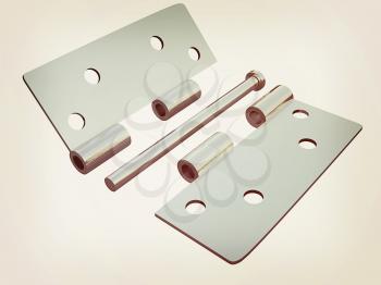 assembly metal hinges on a white background. 3D illustration. Vintage style.