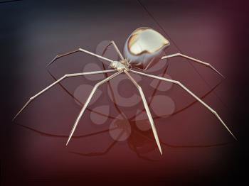 Chrome spider on a white background. 3D illustration. Vintage style.