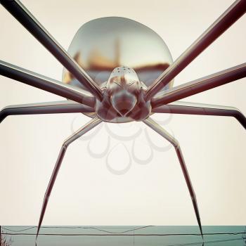 chrome spider.Close-up on a white background. 3D illustration. Vintage style.