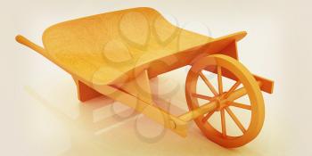 wooden wheelbarrow on a white background. 3D illustration. Vintage style.