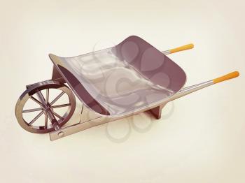 metal wheelbarrow on a white background. 3D illustration. Vintage style.