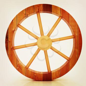 wooden wheel on a white background. 3D illustration. Vintage style.