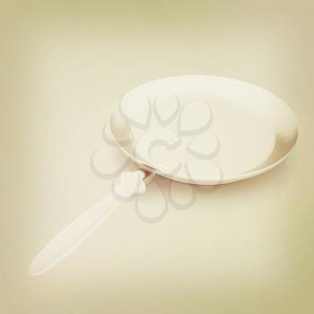 Pan with handle on light gray background. 3D illustration. Vintage style.