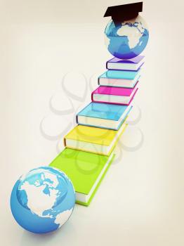 The growth of education. Globally. 3D illustration. Vintage style.