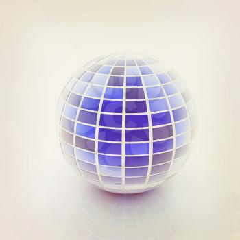 abstract 3d sphere with blue mosaic design on a white background. 3D illustration. Vintage style.