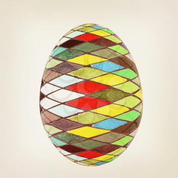 Easter Egg with colored strokes Isolated on white background. 3d. 3D illustration. Vintage style.