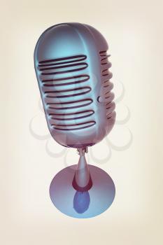 blue metal microphone on a white background. 3D illustration. Vintage style.