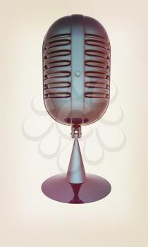 blue metal microphone on a white background. 3D illustration. Vintage style.