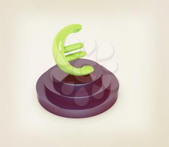 Euro sign on podium. 3D icon on white background. 3D illustration. Vintage style.