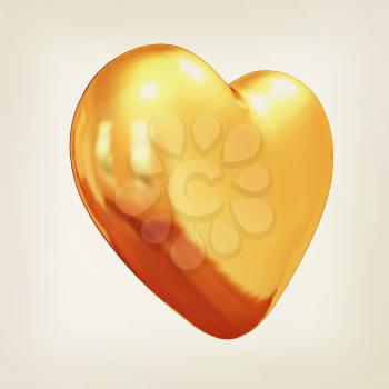 3d glossy metall heart isolated on white background. 3D illustration. Vintage style.