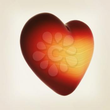 3d beautiful glossy heart on a white background. 3D illustration. Vintage style.