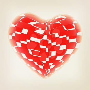 3d beautiful red glossy heart of the bands on a white background. 3D illustration. Vintage style.
