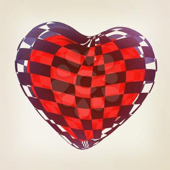3d beautiful red glossy heart of the bands on a white background. 3D illustration. Vintage style.