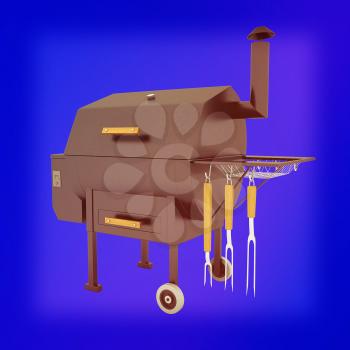 oven barbecue grill on a white background. 3D illustration. Vintage style.