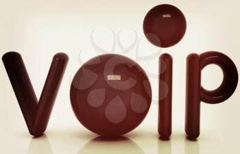 VoIP 3d word of carbon material on a white background. 3D illustration. Vintage style.