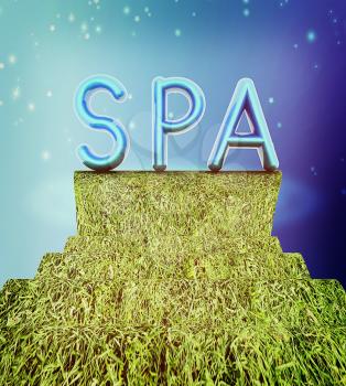 Background image of 3d text SPA on a white background. 3D illustration. Vintage style.