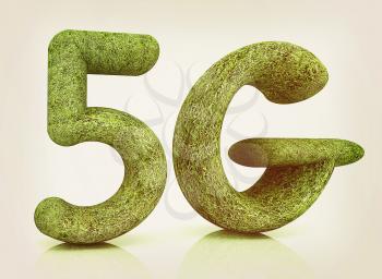 5g modern internet network. 3d text of grass on a white background. 3D illustration. Vintage style.