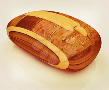 Wooden computer mouse on white background. 3D illustration. Vintage style.