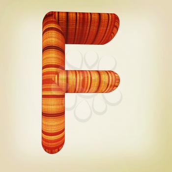 Wooden Alphabet. Letter F on a white background. 3D illustration. Vintage style.