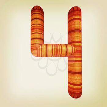 Wooden number 4- four on a white background. . 3D illustration. Vintage style.