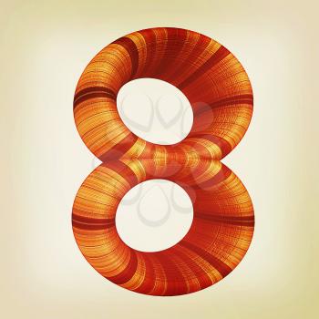 Wooden number 8- eight on a white background. . 3D illustration. Vintage style.
