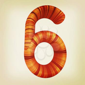 Wooden number 6- six on a white background. . 3D illustration. Vintage style.