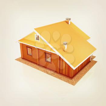 Wooden travel house or a hotel on a white background. 3D illustration. Vintage style.