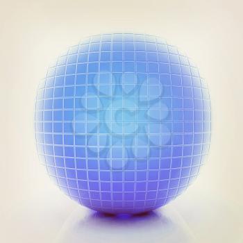 Abstract 3d sphere with blue mosaic design on a white background. 3D illustration. Vintage style.