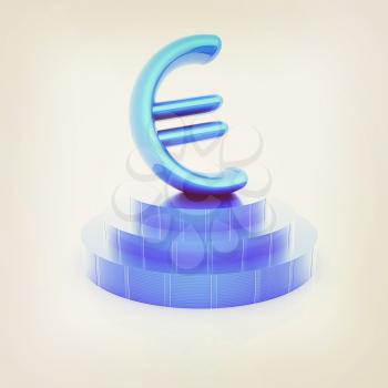 Euro sign on podium. 3D icon on white background (high details and quality of the rendering). 3D illustration. Vintage style.