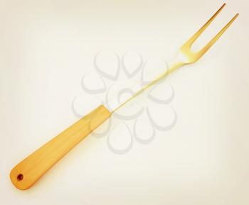Gold Large fork on white background . 3D illustration. Vintage style.