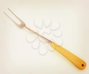 Large fork on white background . 3D illustration. Vintage style.