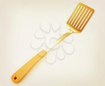 Gold cutlery on white background . 3D illustration. Vintage style.