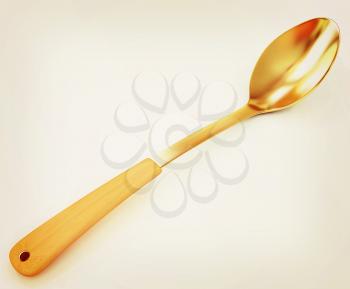Gold long spoon on a white background . 3D illustration. Vintage style.