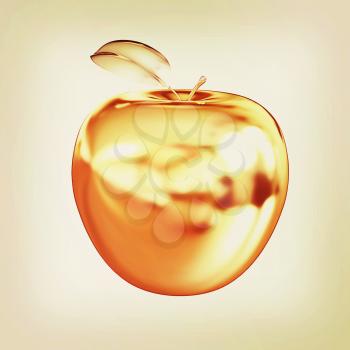Gold apple isolated on white background . 3D illustration. Vintage style.