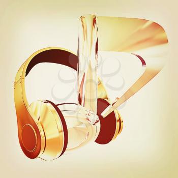 headphones and 3d note on a white background. 3D illustration. Vintage style.