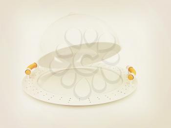 Restaurant cloche with lid on a white background. 3D illustration. Vintage style.