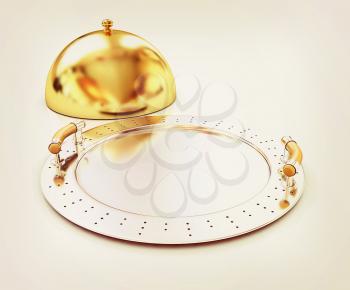 Restaurant cloche with lid on a white background. 3D illustration. Vintage style.