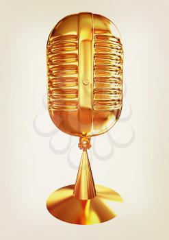 Golden Microphone icon on a white background. 3D illustration. Vintage style.