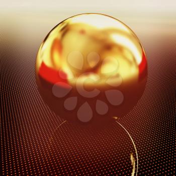 Gold ball on light path to infinity. 3d render . 3D illustration. Vintage style.