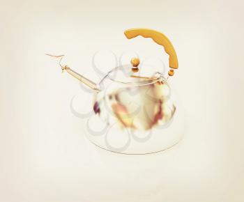Glossy chrome kettle on a white background. 3D illustration. Vintage style.