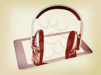 Phone and headphones on a white background. 3D illustration. Vintage style.