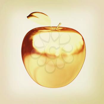 Gold apple isolated on white background. 3D illustration. Vintage style.