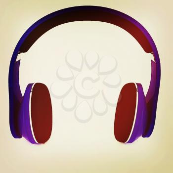 Blue headphones icon on a white background. 3D illustration. Vintage style.